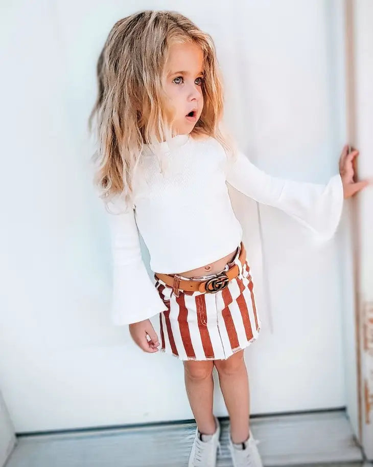 Matty Distressed Denim Skirt - Clay & White Stripes