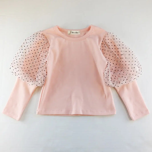 Pink Dot Mesh Sleeve Top